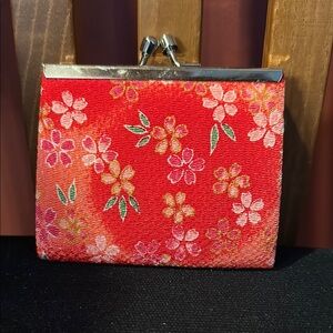 Red and Pink Floral Wallet with Gold Clasp